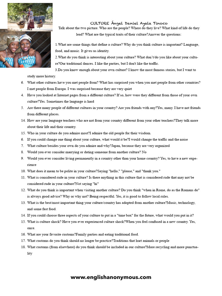 Culture Speaking Activities Conversation Topics Dialogs Debating ...