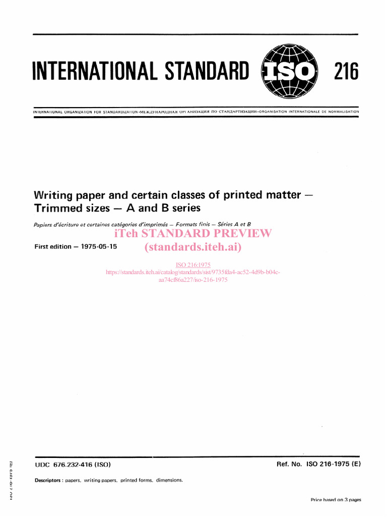 Iso 216 1975 | PDF | International Organization For Standardization ...