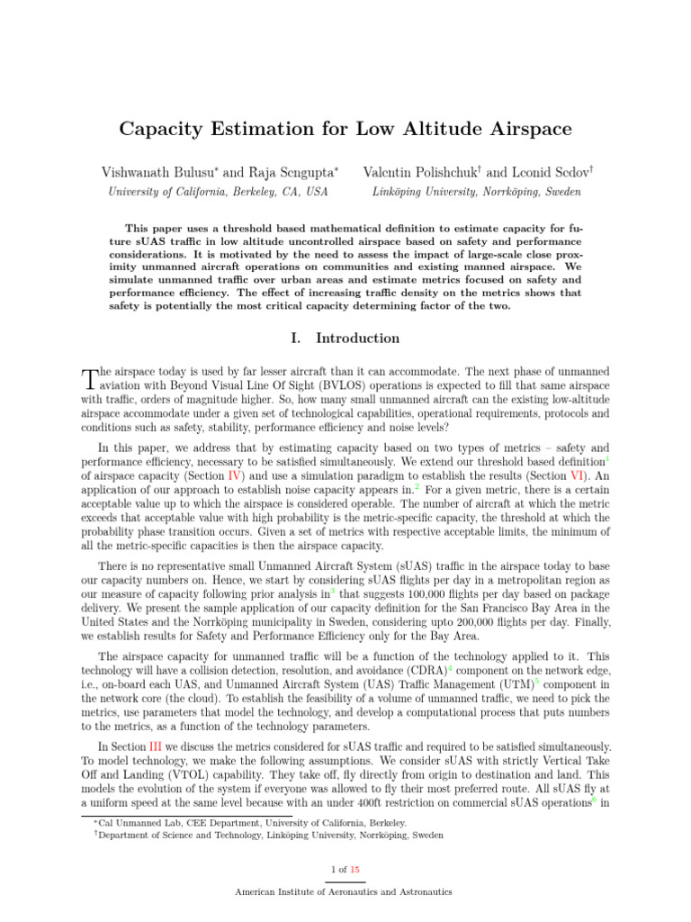 Capacity Estimation for Low Altitude Airspace | PDF | Air Traffic ...
