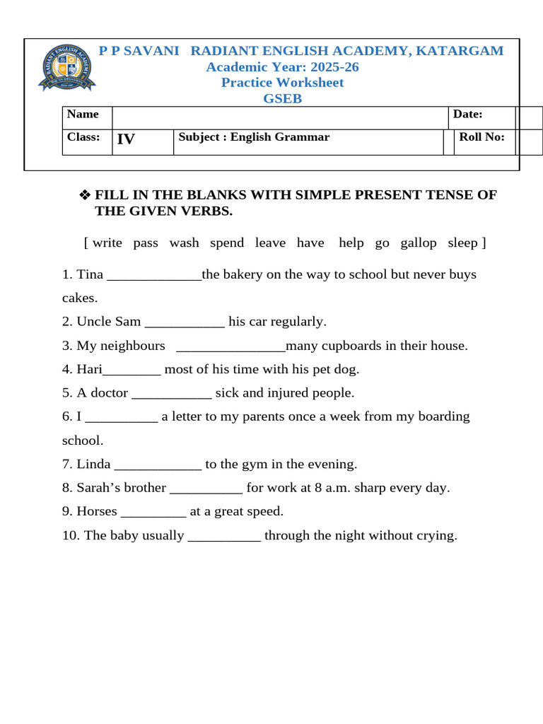 English Grammar Worksheet (1) | PDF