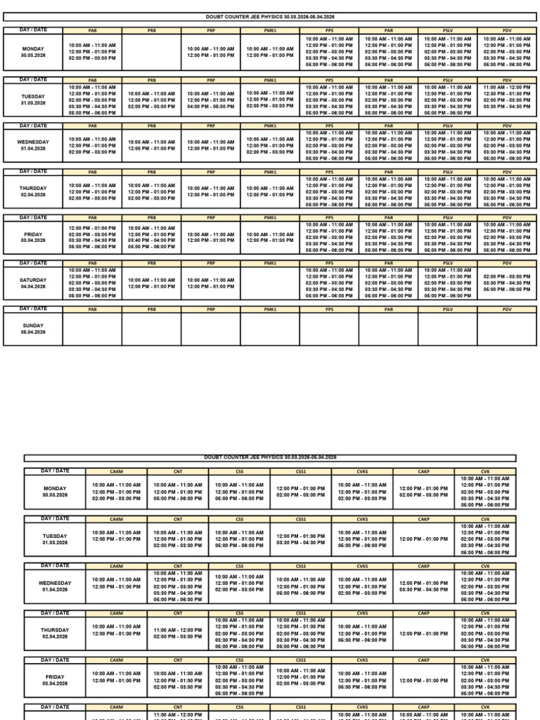DOUBT COUNTER JEE 30.03.26-05.04.26 | PDF