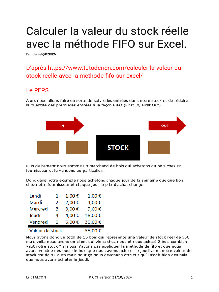 Calculer La Valeur Du Stock Réelle Avec La Méthode PEPS Sur Excel | PDF