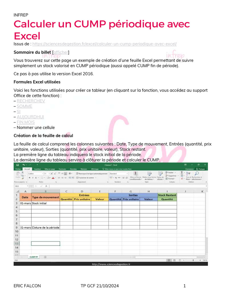 Calculer Un CUMP Périodique Avec Excel | PDF