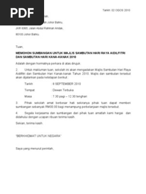 Hantar Surat Minta Sumbangan Pejabat Dun Rantau Abang