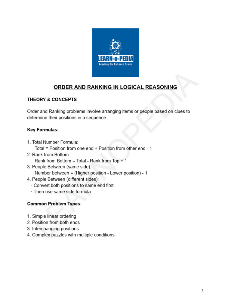 ORDER AND RANKING IN LOGICAL REASONING | PDF