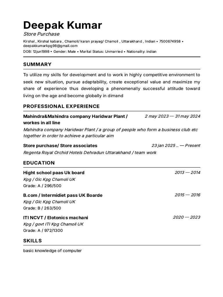 Deepak Kumar Resume 1774774808817 | PDF