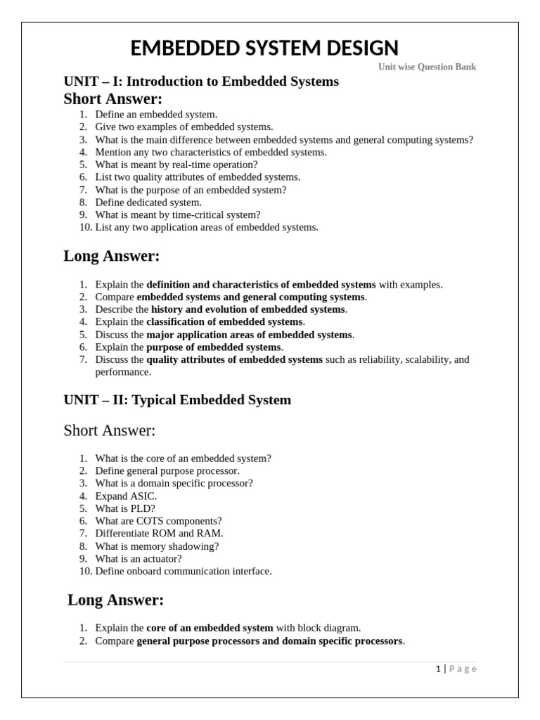 ESD Unit Wise Question Bank | PDF