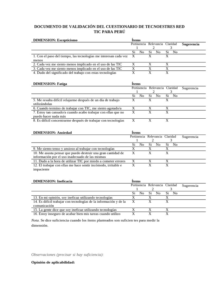 Documento de Validación Del Cuestionario de Tecnoestres Red Tic Para ...