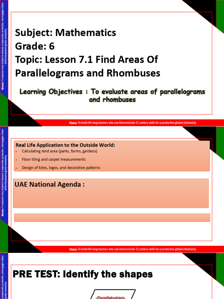 Lesson 7.1 Find Areas of Parallelograms and Rhombuses Scribd | PDF | Area