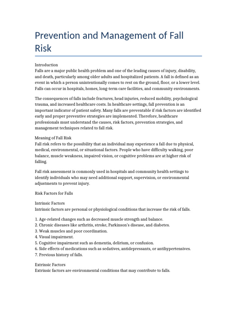 Prevention and Management of Fall Risk Assignment | PDF