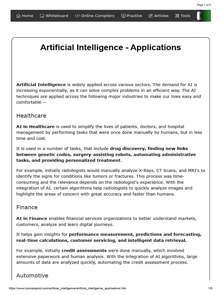 Artificial Intelligence - Applications | PDF
