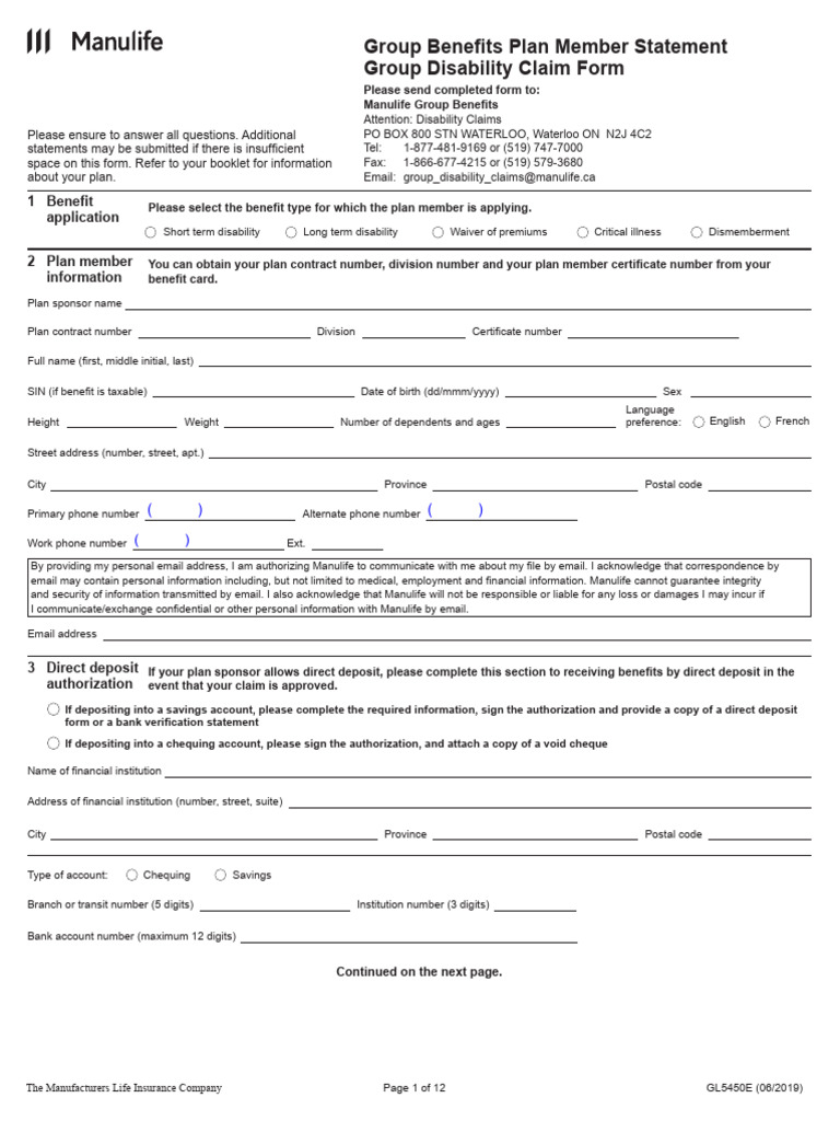 Plan Member Statement Group Disability Claim | PDF | Health ...