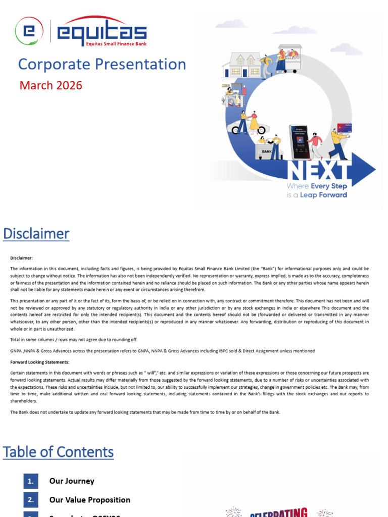 ESFB Corporate Presentation March 2026 | PDF | Banks | Loans