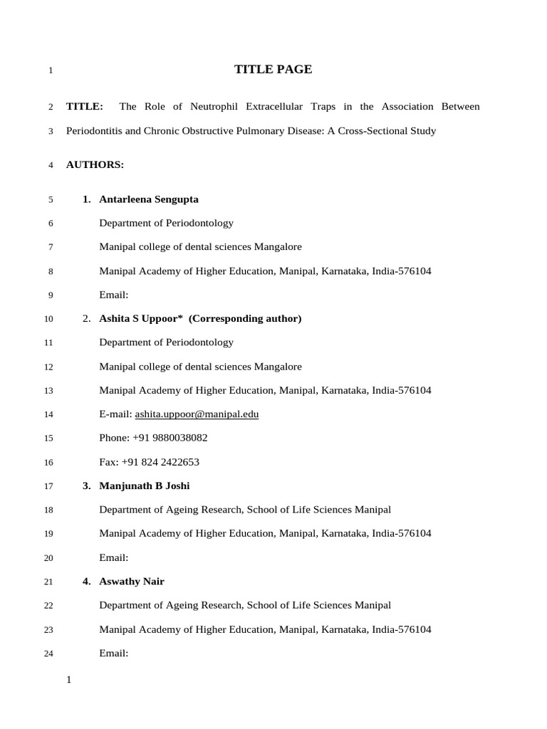 NETosis Revised Manuscript Docx | PDF | Chronic Obstructive Pulmonary ...