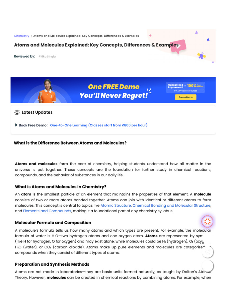 Atoms and Molecules_ Definition, Differences, Examples & Importance ...