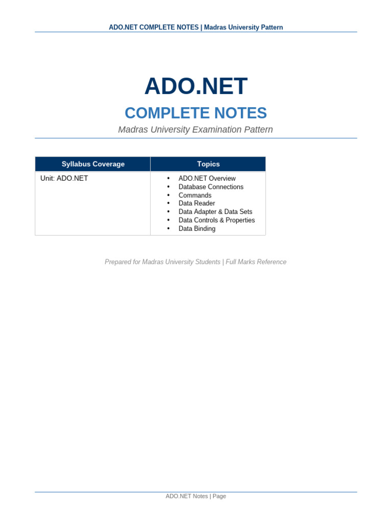 ADONET Complete Notes | PDF | Microsoft Sql Server | Databases
