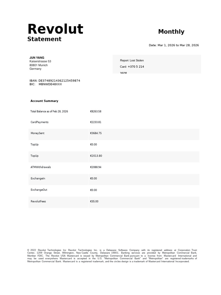 Jy Revolut Statement | PDF