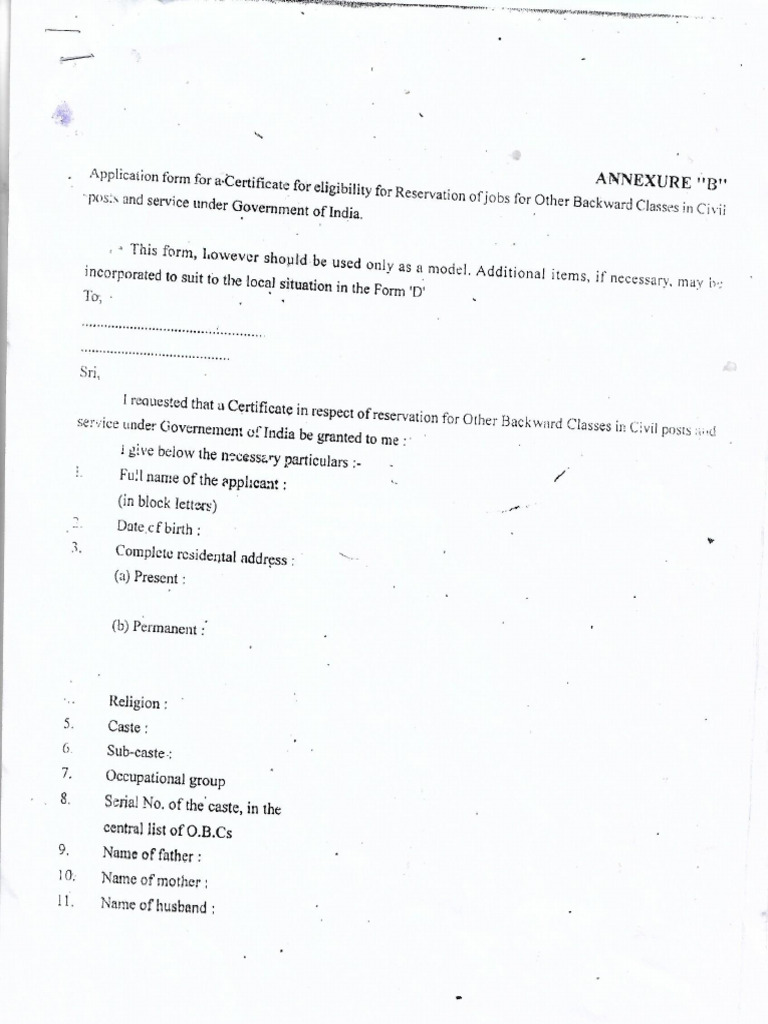 Obc Form Englishhhh | PDF