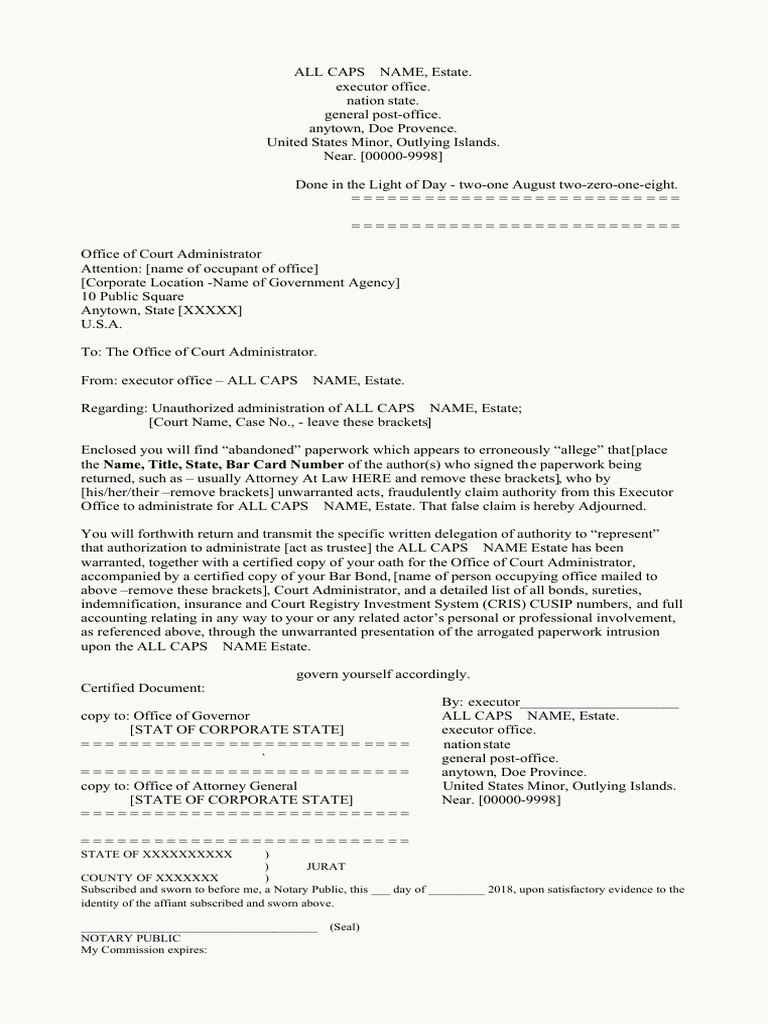 Executor Letter of Authority Template PDF Notary Public Social ...