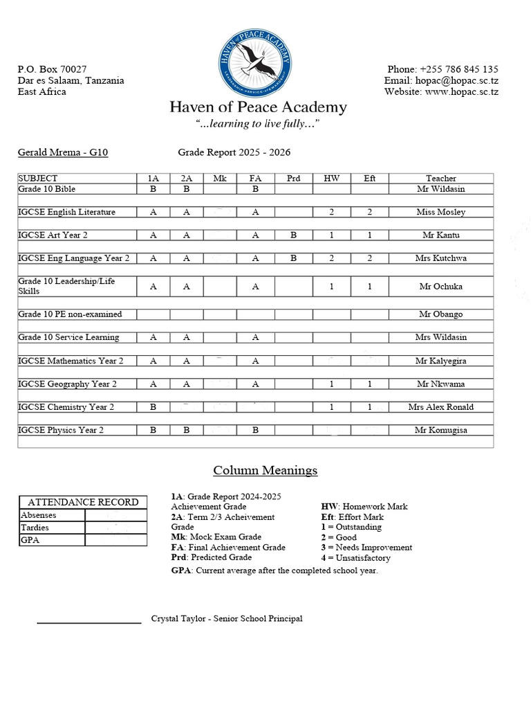 2025 2 Mrema Gerald G10 Senior Report Card 204158 | PDF | Vocational ...