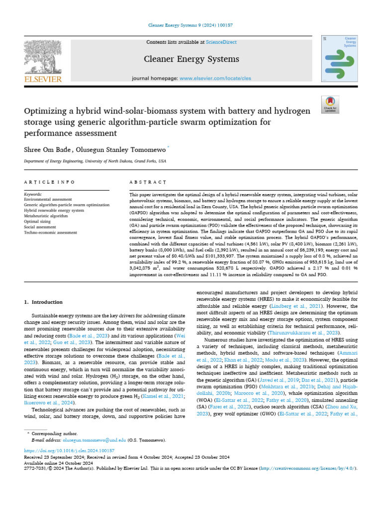 Optimizing a Hybrid Wind Solar Biomass System With Battery and 2024 ...