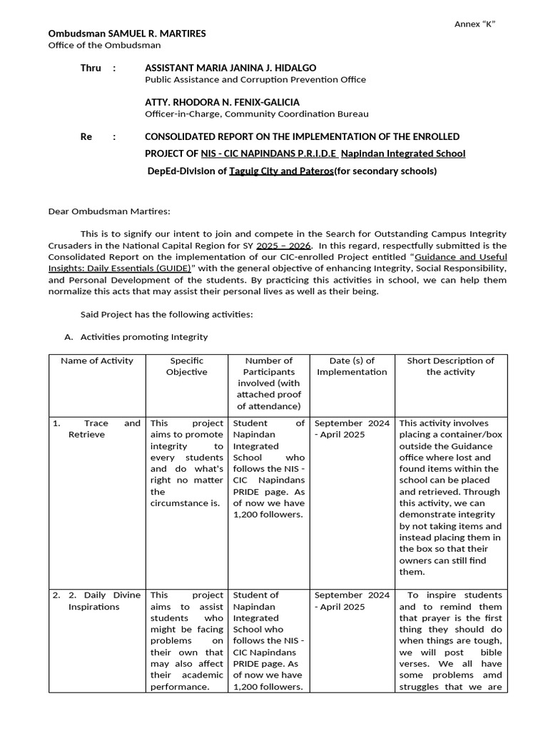 Annex-K-Consolidated-Report-Template. | PDF