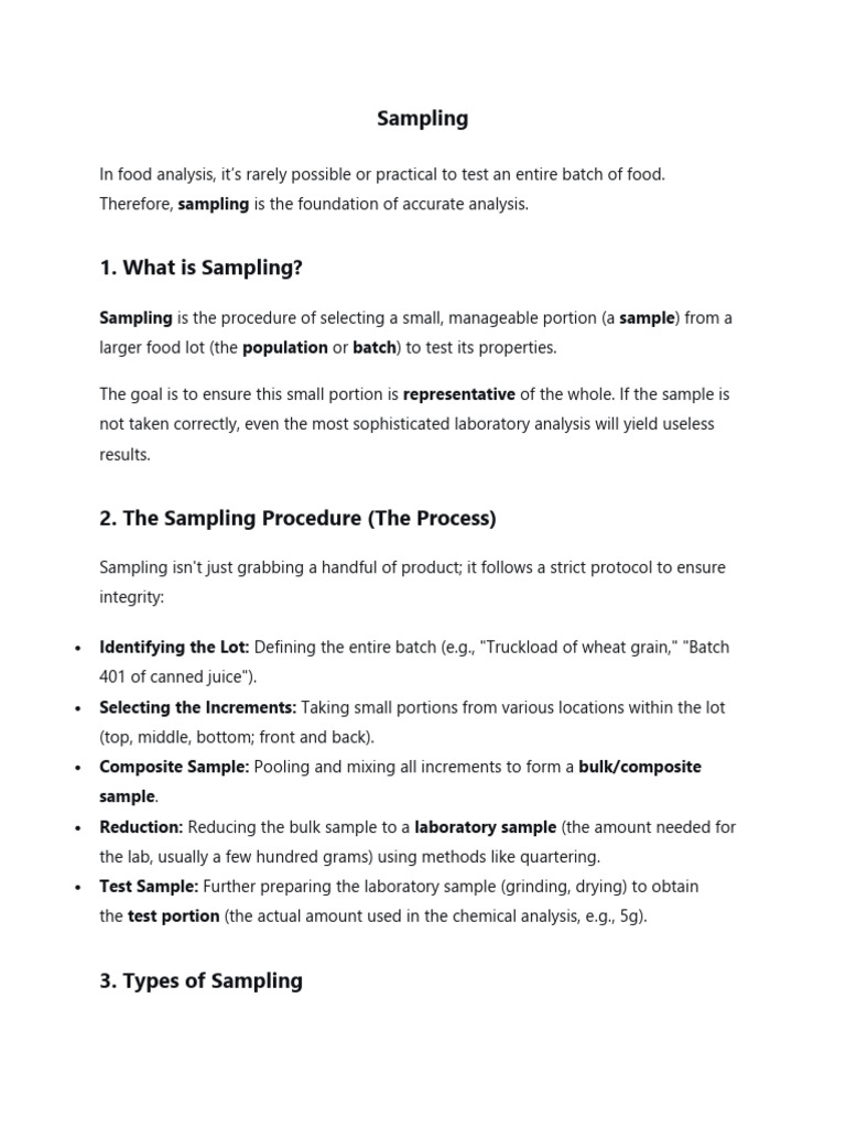 Sampling in Food Analysis | PDF