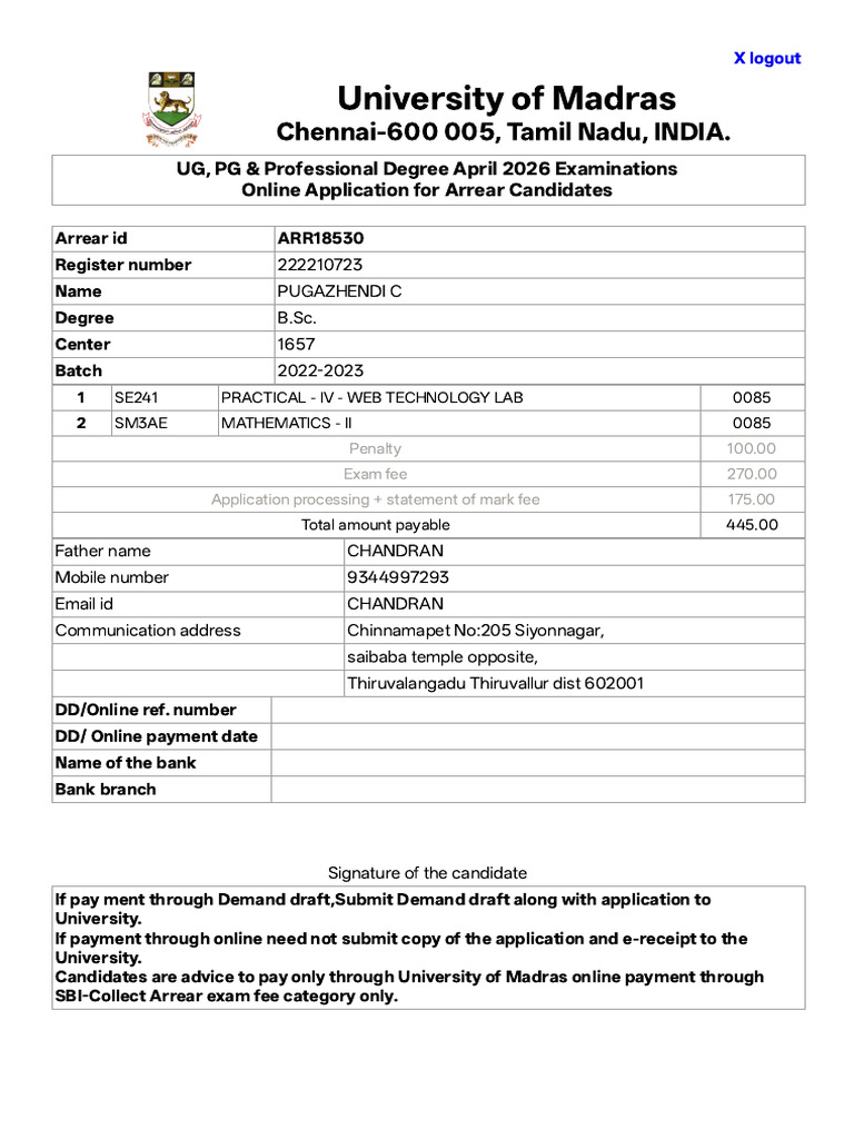 UG, PG & Professional Degree Examinations Online Application ... (1) | PDF