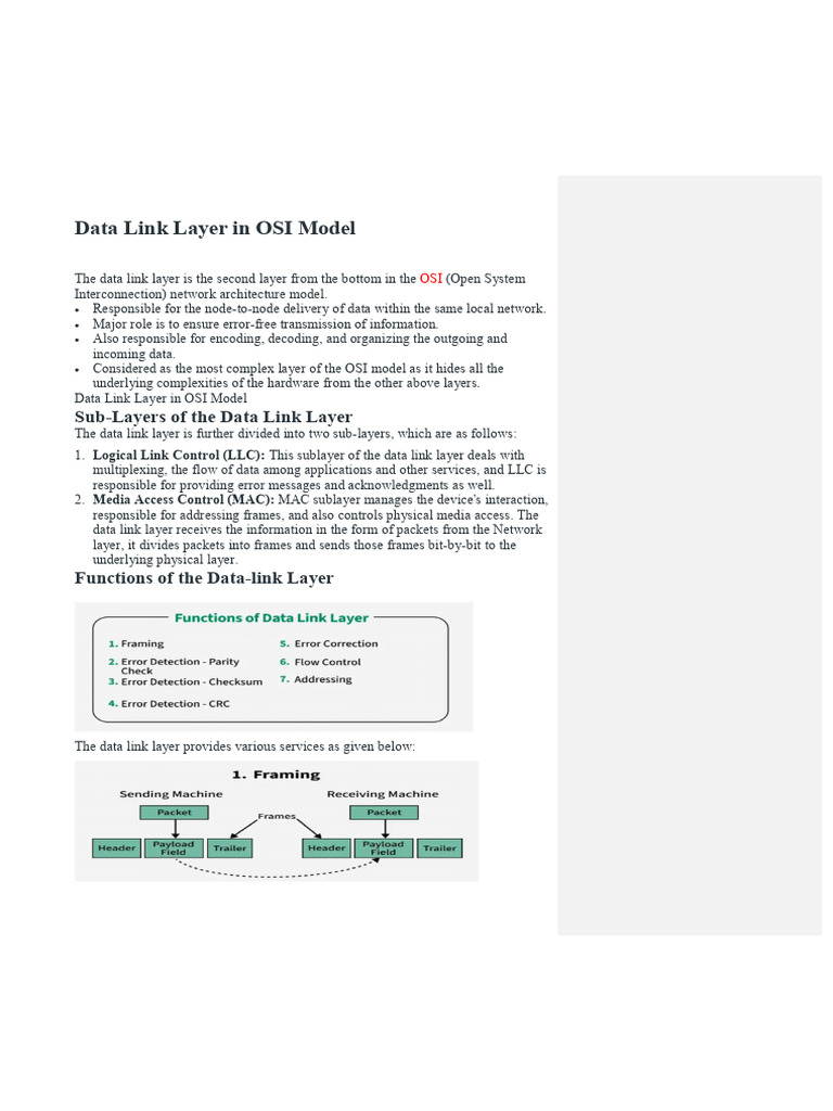 Data Link Layer in OSI Model | PDF | Transmission Control Protocol ...