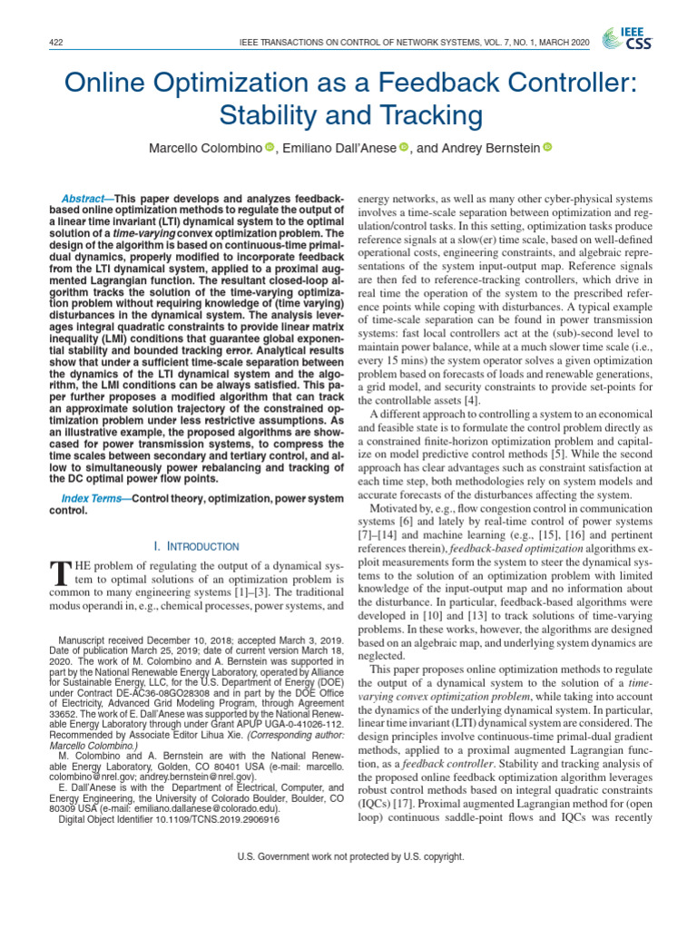 Online Optimization as a Feedback Controller Stability and Tracking ...