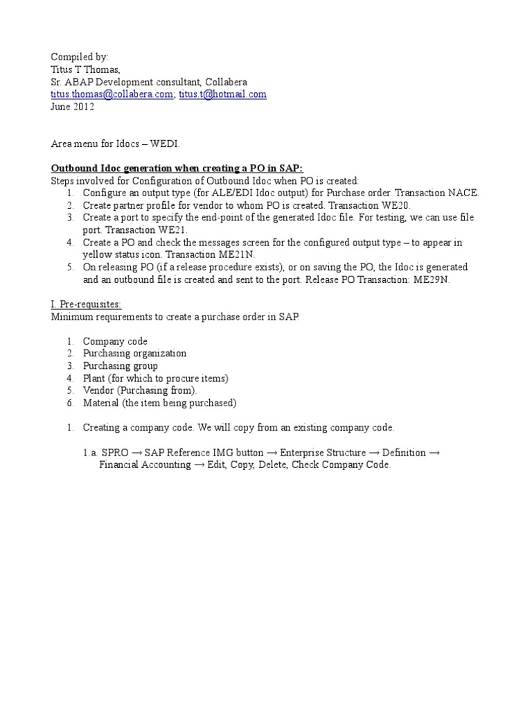 Configuring Outbound IDoc for PO in SAP | PDF | Valuation (Finance ...