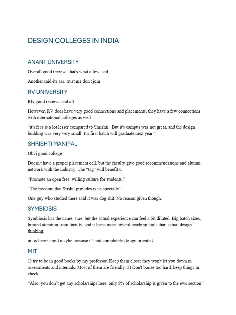 HONEST REVIEW-Indian DESIGN CLGS | PDF
