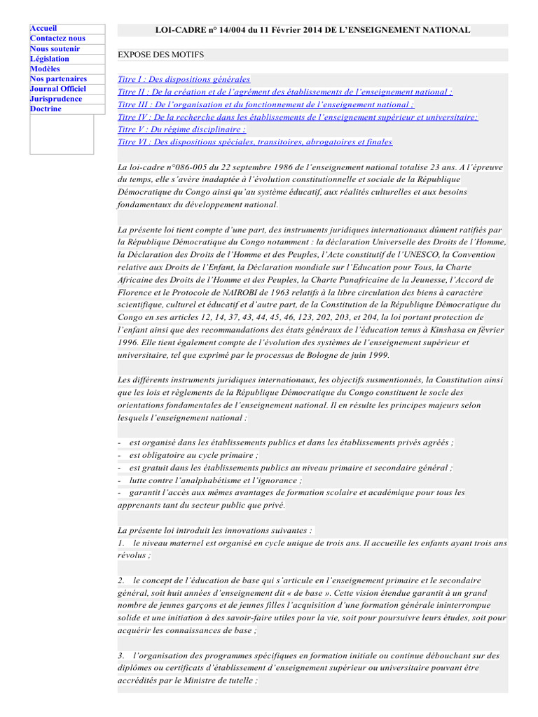 loi-cadre-sur-l-enseignement-nationale-congolaise-pdf-enseignement