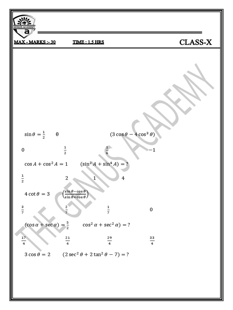 Class 10 Trigonometry Dpp 2 | PDF | Trigonometry | Combinatorics