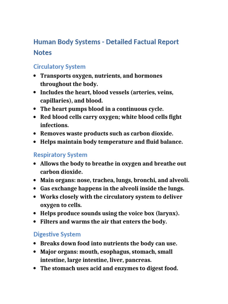 Human Body Systems Factual Report LONG | PDF | Human Body | Muscle