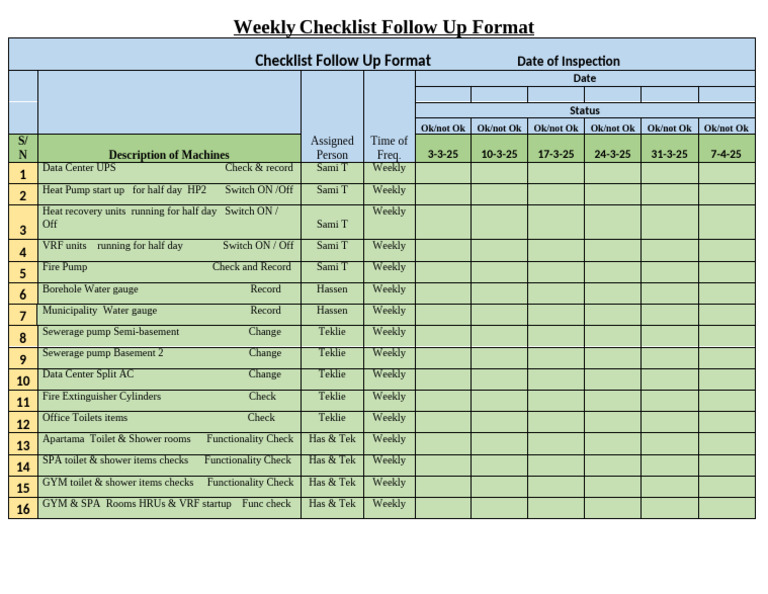 Weekly Checklist Follow Up Format | PDF