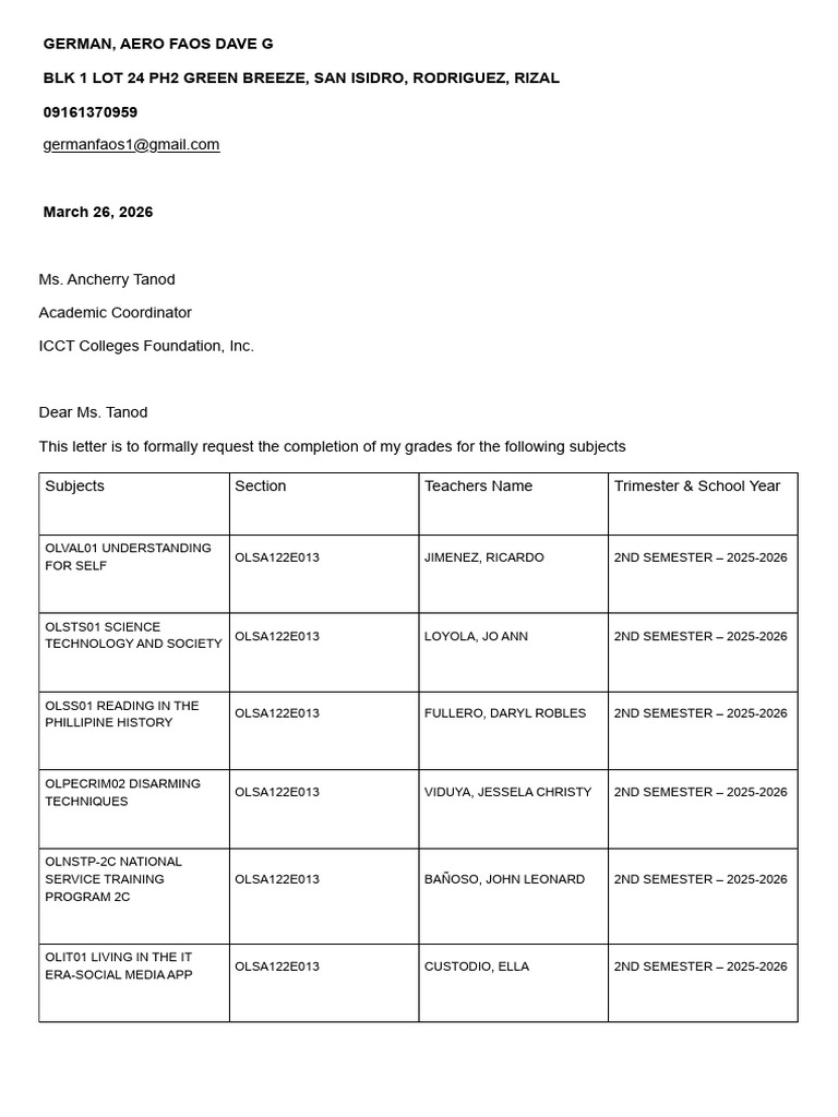 Letter For Grade Verification | PDF