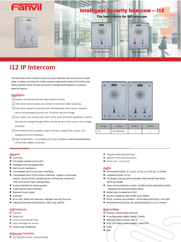 i12 Audio Intercom-i12 Datasheet | PDF | Telecommunications | Network ...