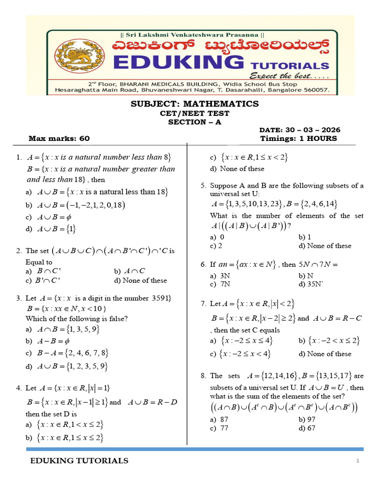 Neet Test - 05 Mathematics (1) | PDF | Function (Mathematics ...