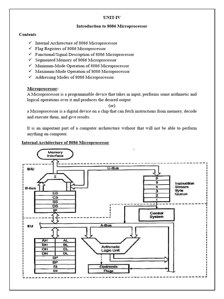 UNIT-IV_Introduction to 8086 Microprocessor-1 | PDF