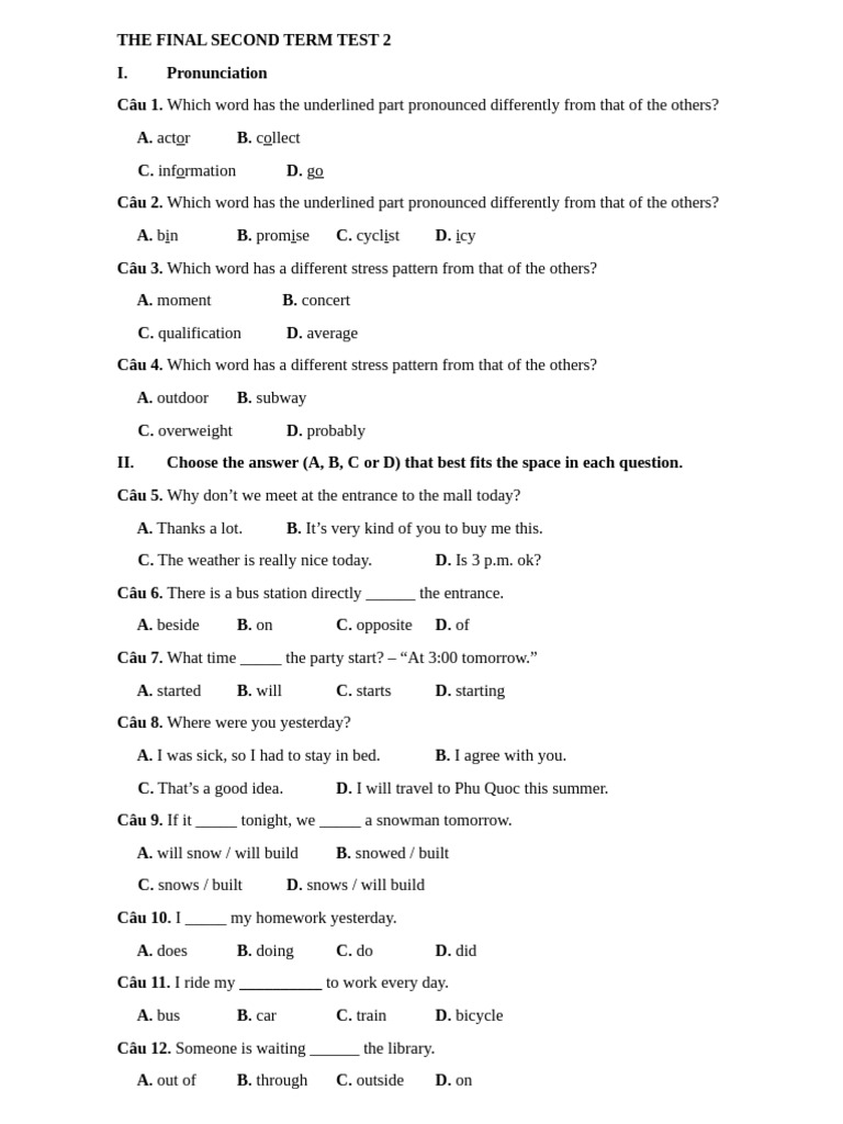 The Final Second Term Test 2 | PDF
