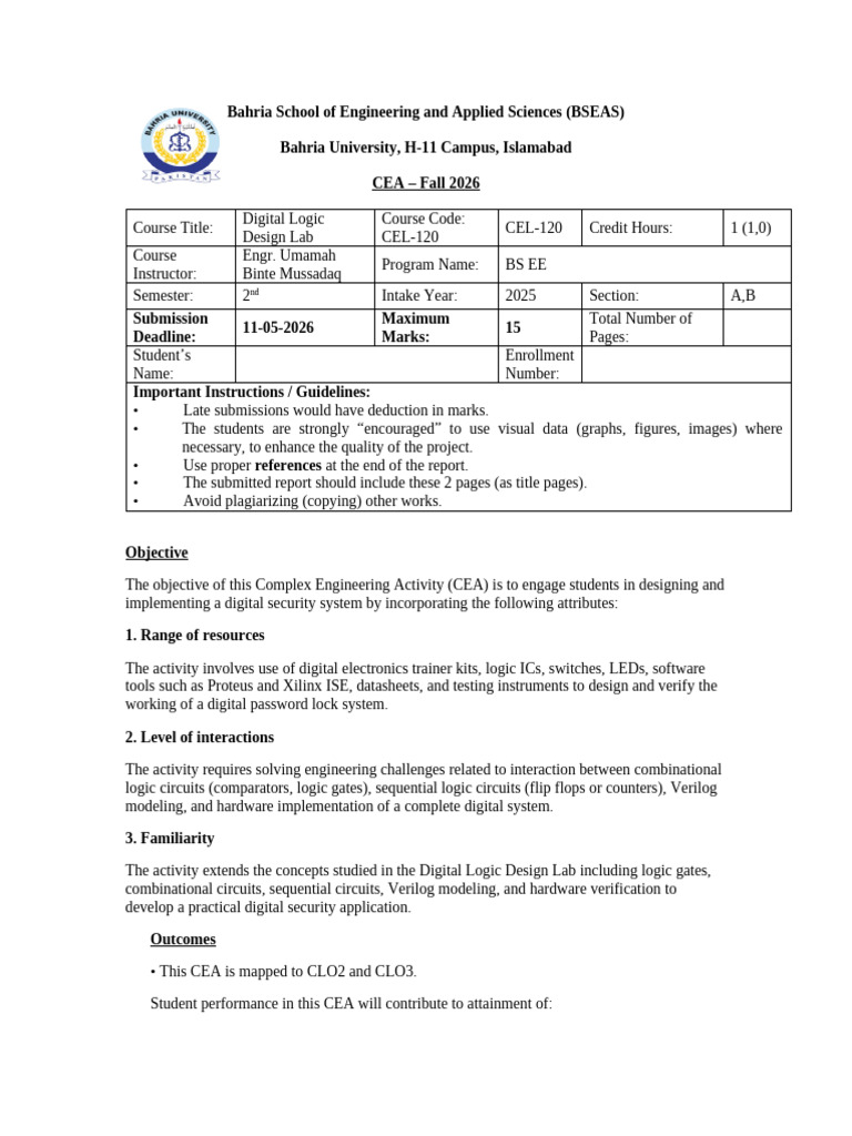 CEA DLD Lab Project Spring 2026 | PDF