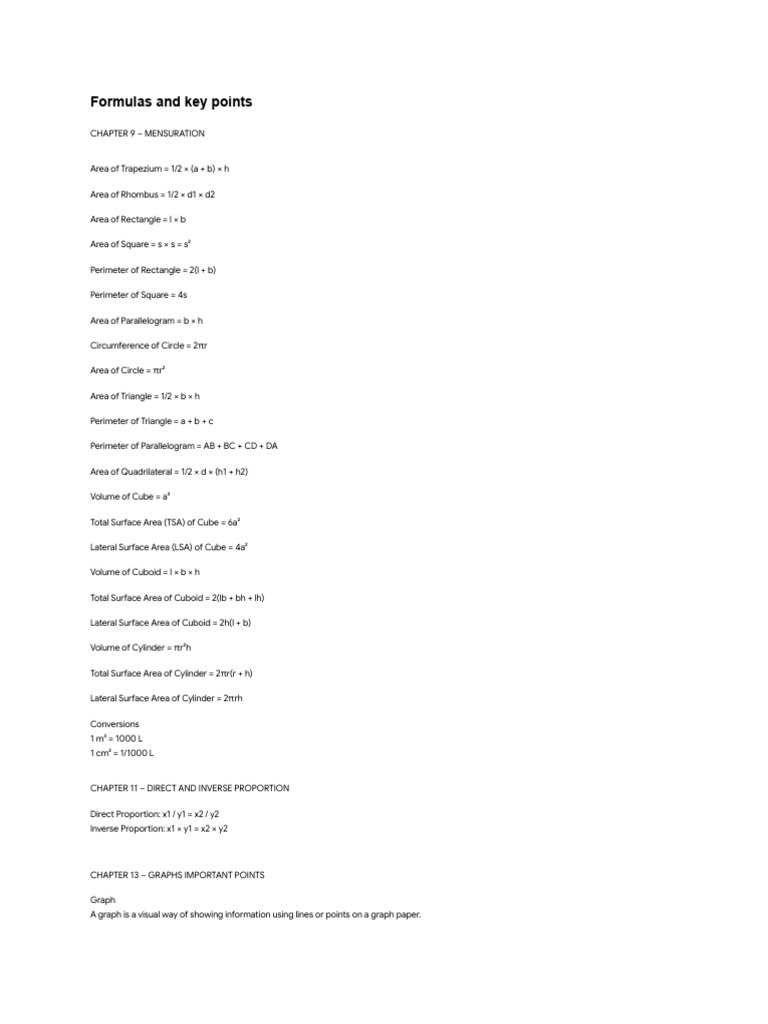 Formulas and Key Points (1) | PDF | Area | Cartesian Coordinate System