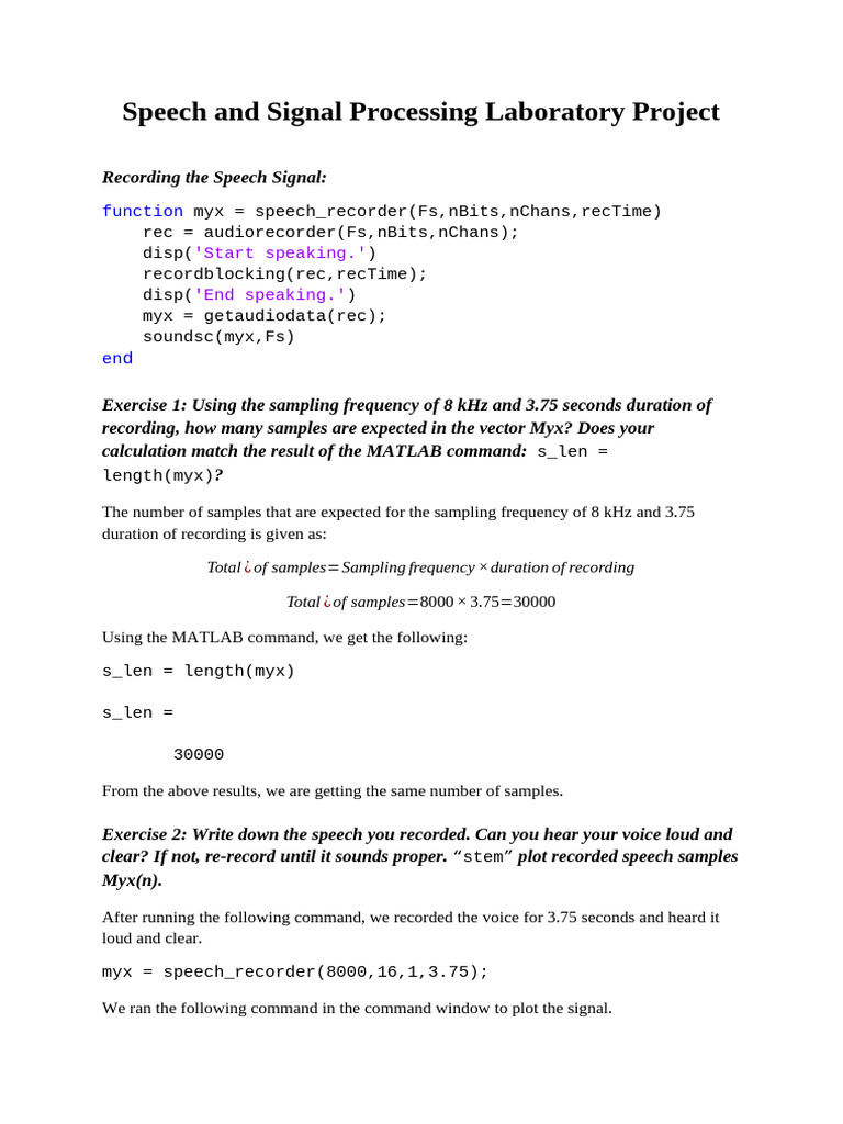 Speech and Signal Processing Laboratory Project | PDF | Spectral ...