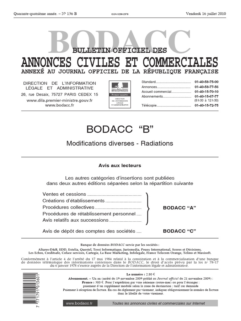 BODACC-B 20100136 0001 p000 | PDF | Business