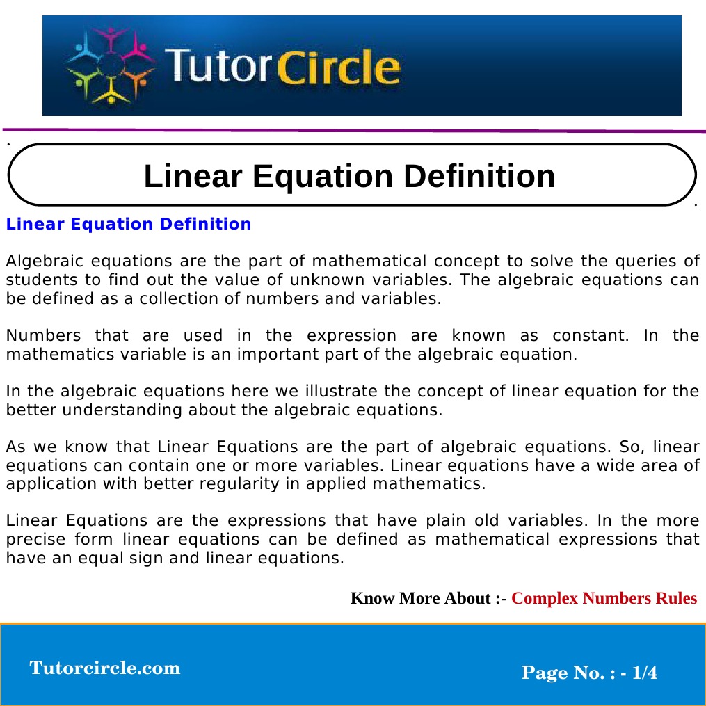 Linear Equation Definition PDF Variable (Mathematics) Equations