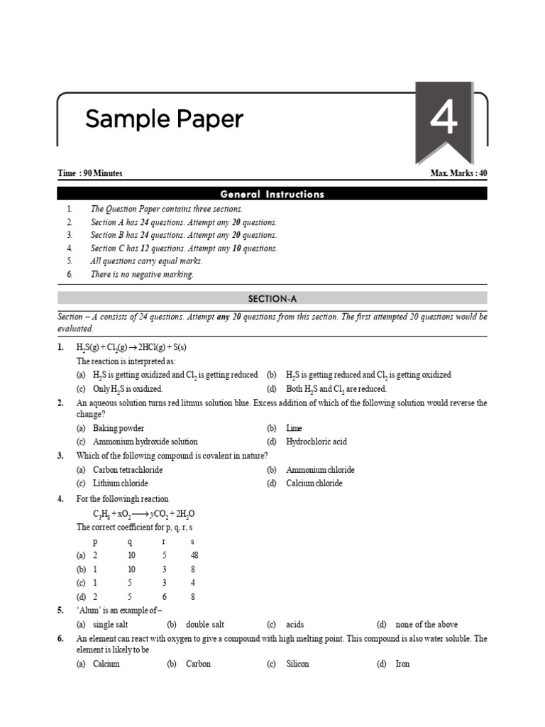CBSE Class 10 Science Sample Paper 4 | PDF