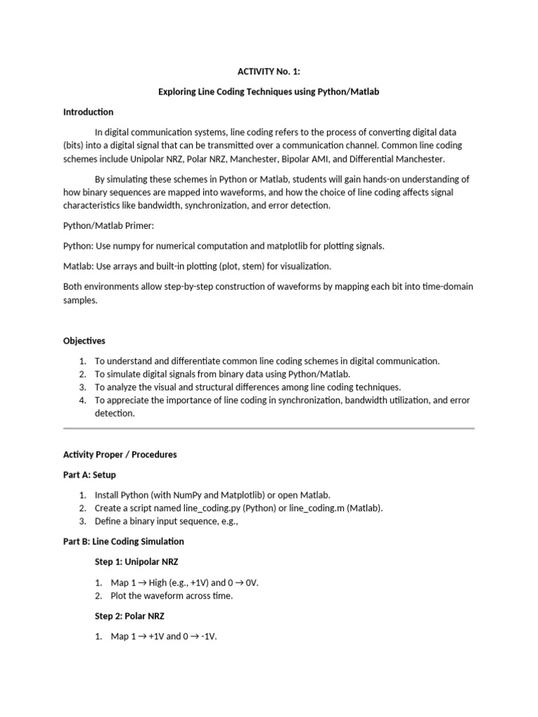 ACTIVITY No1 Line Code Simulation | PDF | Digital Signal | Information ...