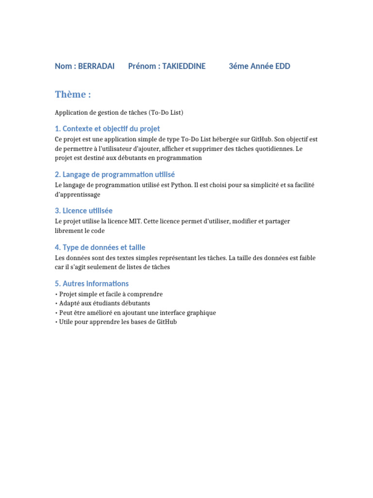 Analyse Simple Projet GitHub Todo | PDF