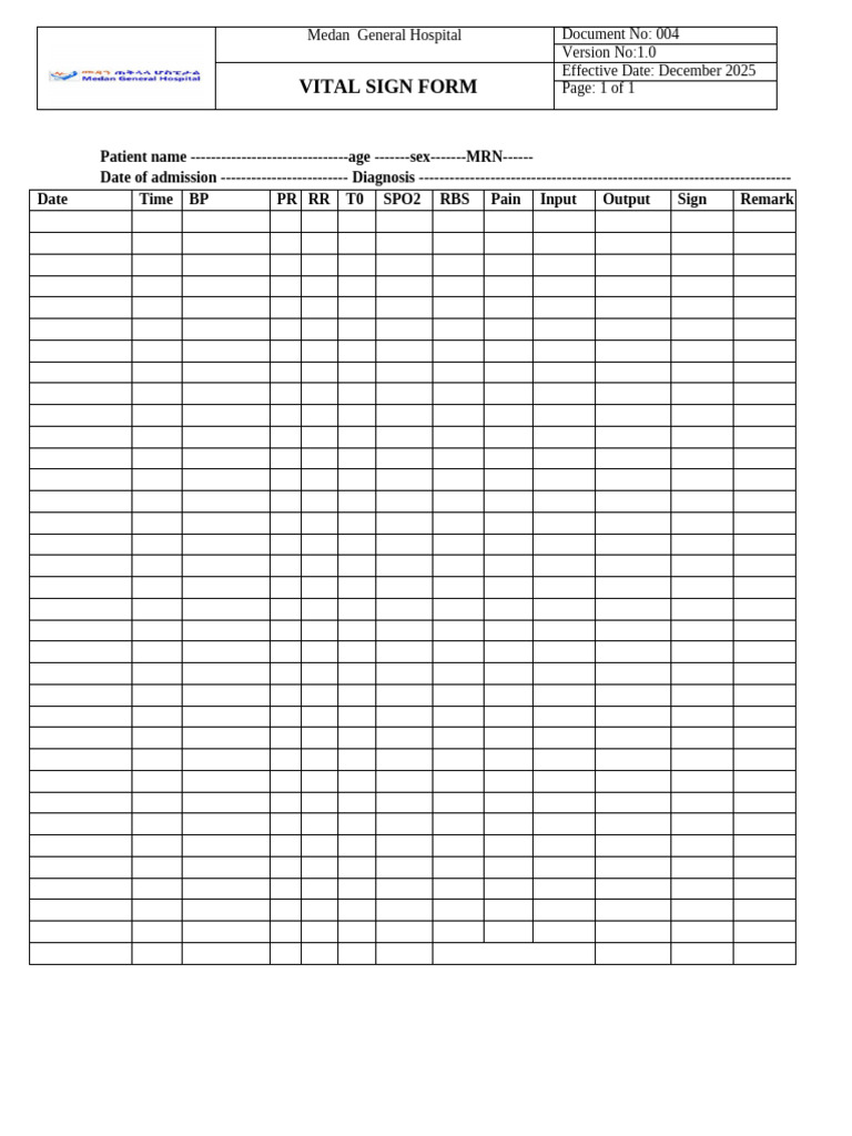 Vital Sign Form | PDF